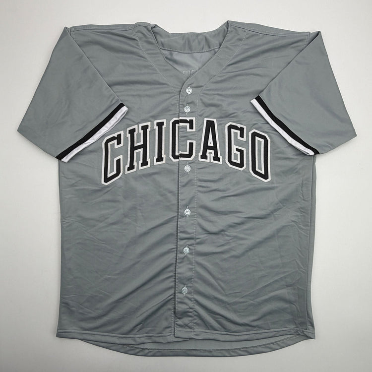 Autographed/Signed Sam Antonacci Chicago Grey Baseball Jersey Beckett BAS COA