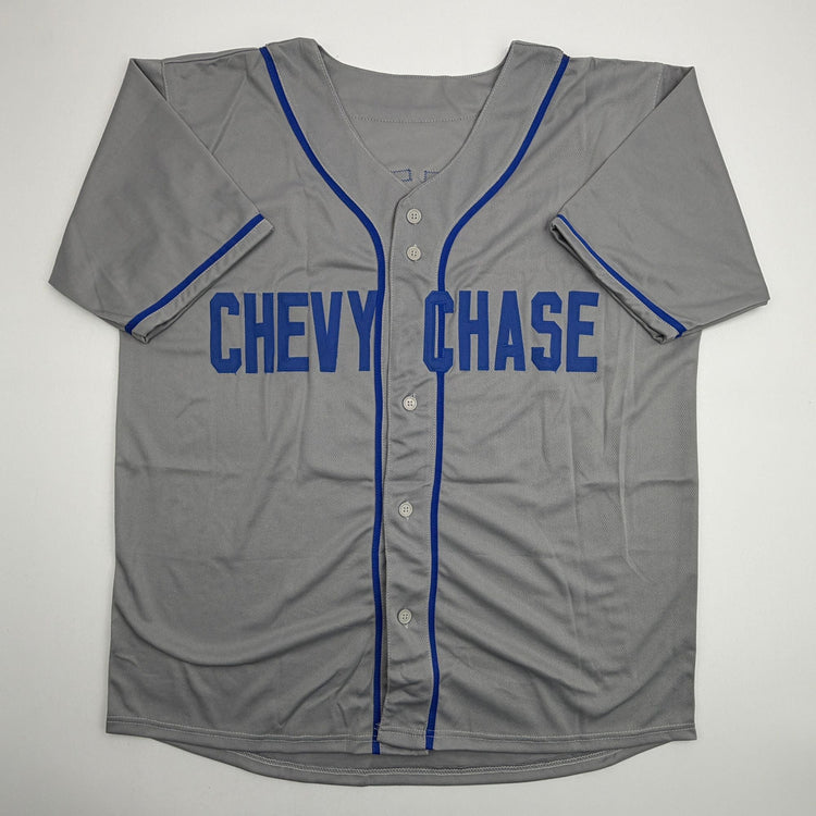 Autographed/Signed Chevy Chase Fletch Los Angeles Grey Baseball Jersey Beckett BAS COA