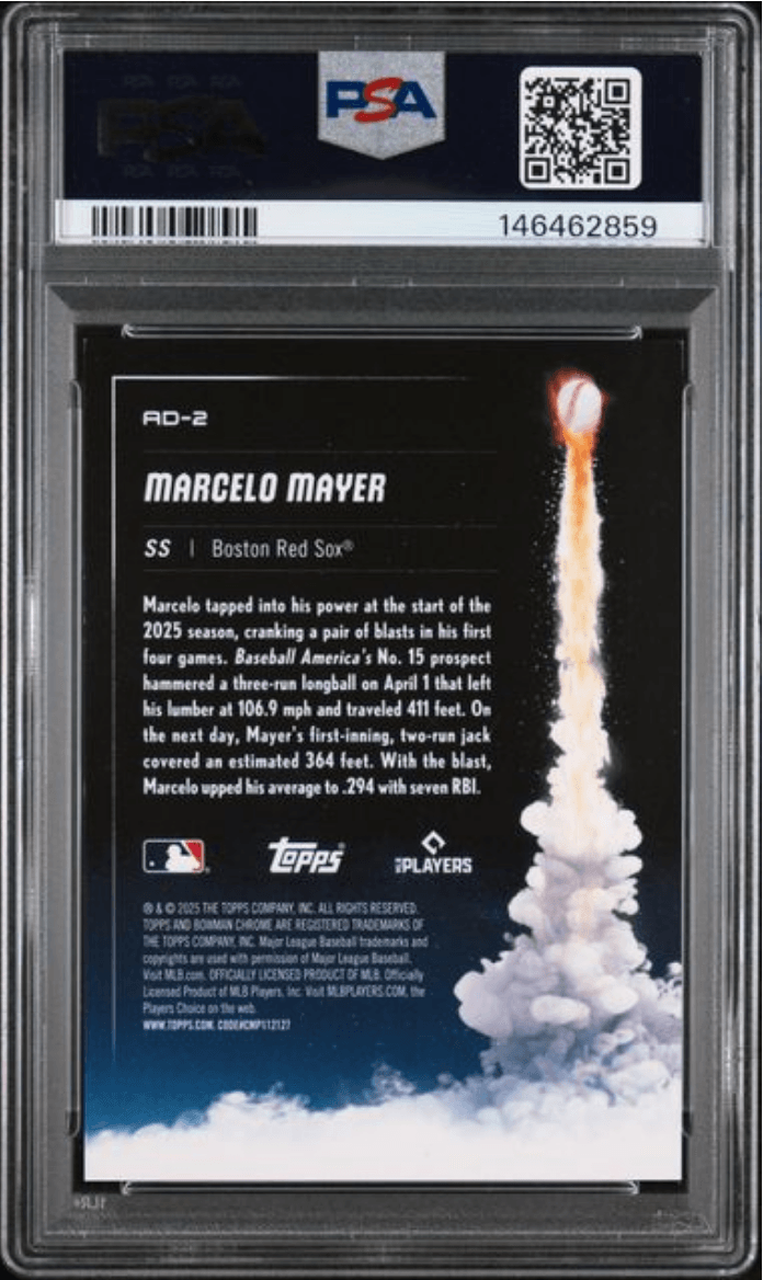 Graded 2025 Topps Bowman Chrome Marcelo Mayer #AD2 Adios Mini Diamond /150 Rookie RC Baseball Card PSA 10 Gem Mint