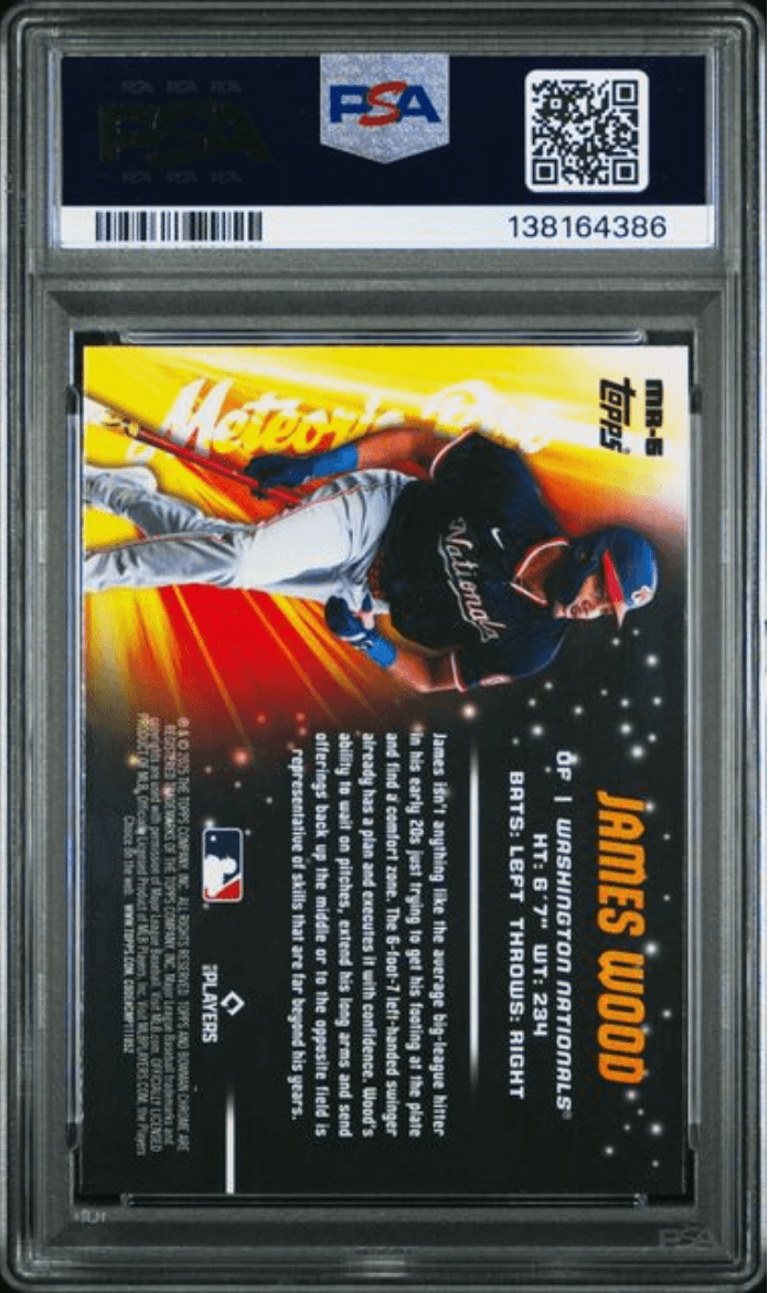 Graded 2025 Topps Bowman Chrome Mega Box James Wood #5 Meteoric Rise Rookie RC Baseball Card PSA 10 Gem Mint