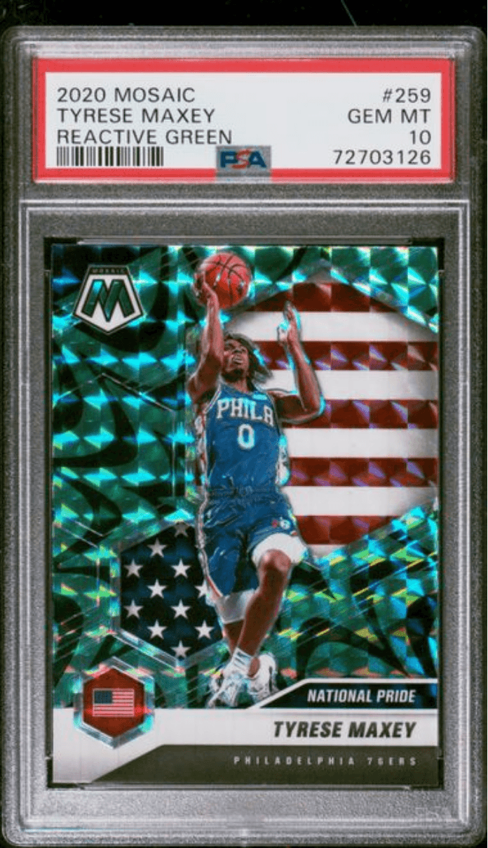Graded 2020 Panini Mosaic Tyrese Maxey #259 Reactive Green Rookie RC Basketball Card PSA 10 Gem Mint