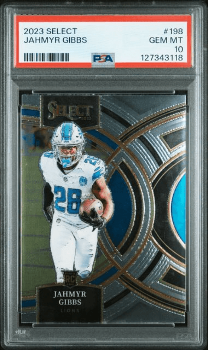 Graded 2023 Panini Select Jahmyr Gibbs #198 Rookie RC Football Card PSA 10 Gem Mint