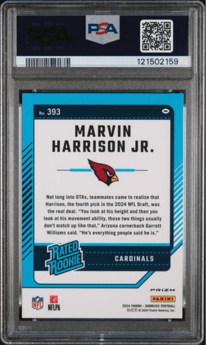 Graded 2024 Panini Donrus Marvin Harrison Jr #393 Optic Preview Red Wave Rookie RC Football Card PSA 10 Gem Mint
