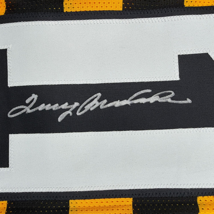 Autographed/Signed Terry Bradshaw Pittsburgh Bumble Bee Football Jersey Beckett BAS COA