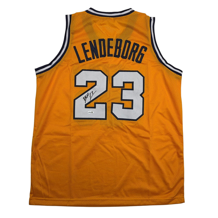 Autographed/Signed Yaxel Lendeborg Michigan Yellow College Basketball Jersey JSA COA