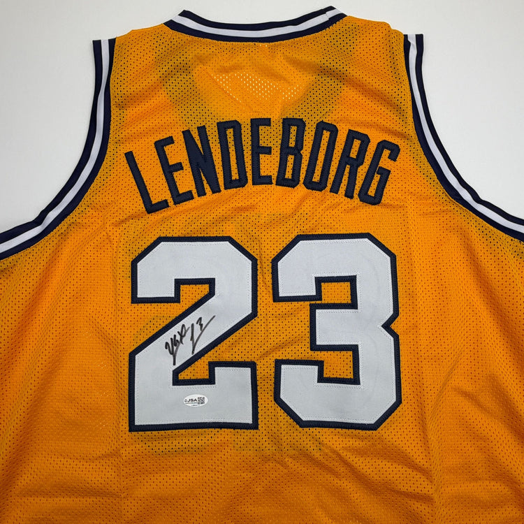 Autographed/Signed Yaxel Lendeborg Michigan Yellow College Basketball Jersey JSA COA