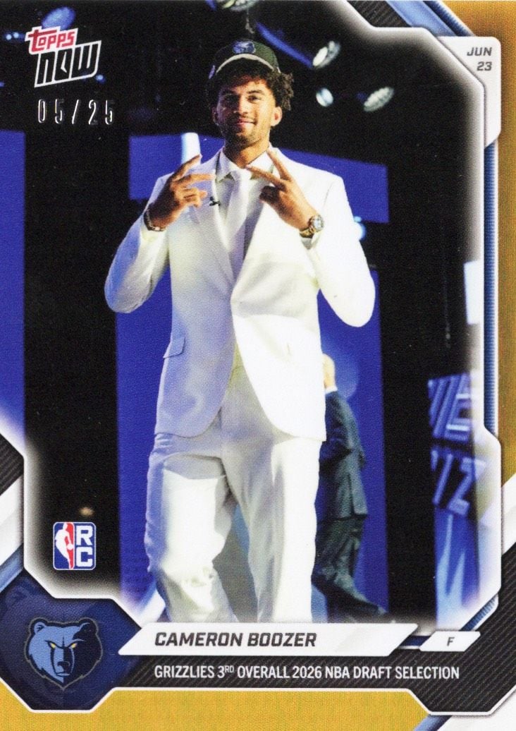 2026 Topps Now Cameron Boozer #CBOO Orange Foil /25 Grizzlies 3rd Overall 2026 NBA Draft Selections Memphis Grizzlies Rookie RC Basketball Card