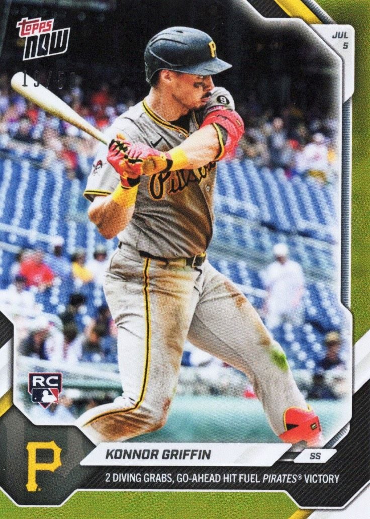 2026 Topps Now Konnor Griffin #417 Gold Foil /50 2 Diving Grabs, Go Ahead Hit Fuel Pirates Win Pittsburgh Pirates Rookie RC Baseball Card