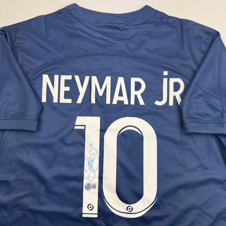 Autographed/Signed Neymar Jr. PSG Paris Saint-Germain Blue Soccer Futbol Jersey Beckett BAS COA