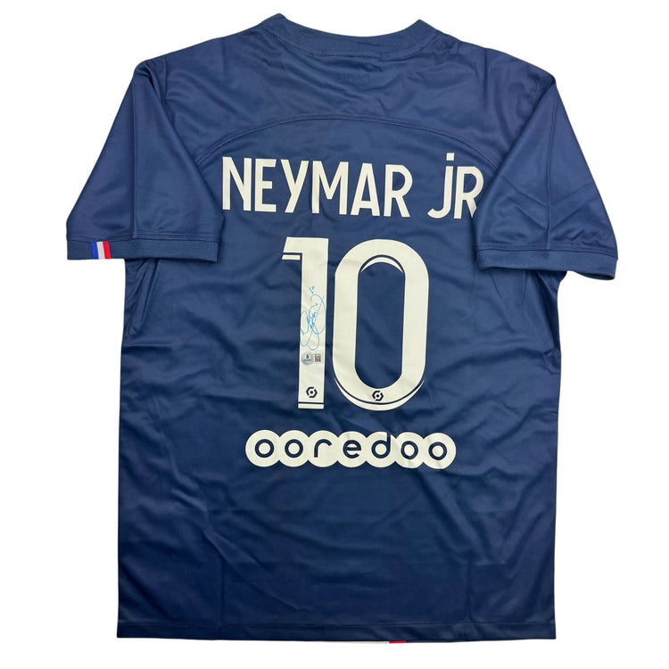 Autographed/Signed Neymar Jr. PSG Paris Saint-Germain Blue Soccer Futbol Jersey Beckett BAS COA