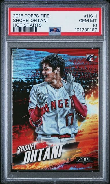 Graded 2018 Topps Fire Shohei Ohtani #HS-1 Hot Starts Rookie RC Baseball Card PSA 10 Gem Mint