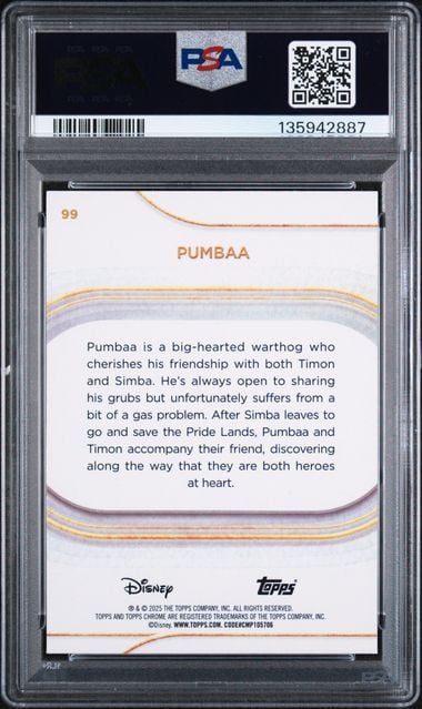 Graded 2025 Topps Chrome Disney Pumbaa #99 Mini Diamonds Lion King Trading Card PSA 10 Gem Mint