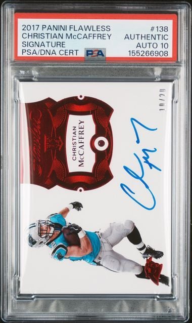 Graded 2017 Panini Flawless Christian McCaffrey #138 Ruby Autograph /20 Rookie RC Football Card PSA 10 Auto Gem Mint