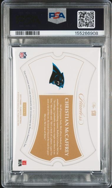 Graded 2017 Panini Flawless Christian McCaffrey #138 Ruby Autograph /20 Rookie RC Football Card PSA 10 Auto Gem Mint