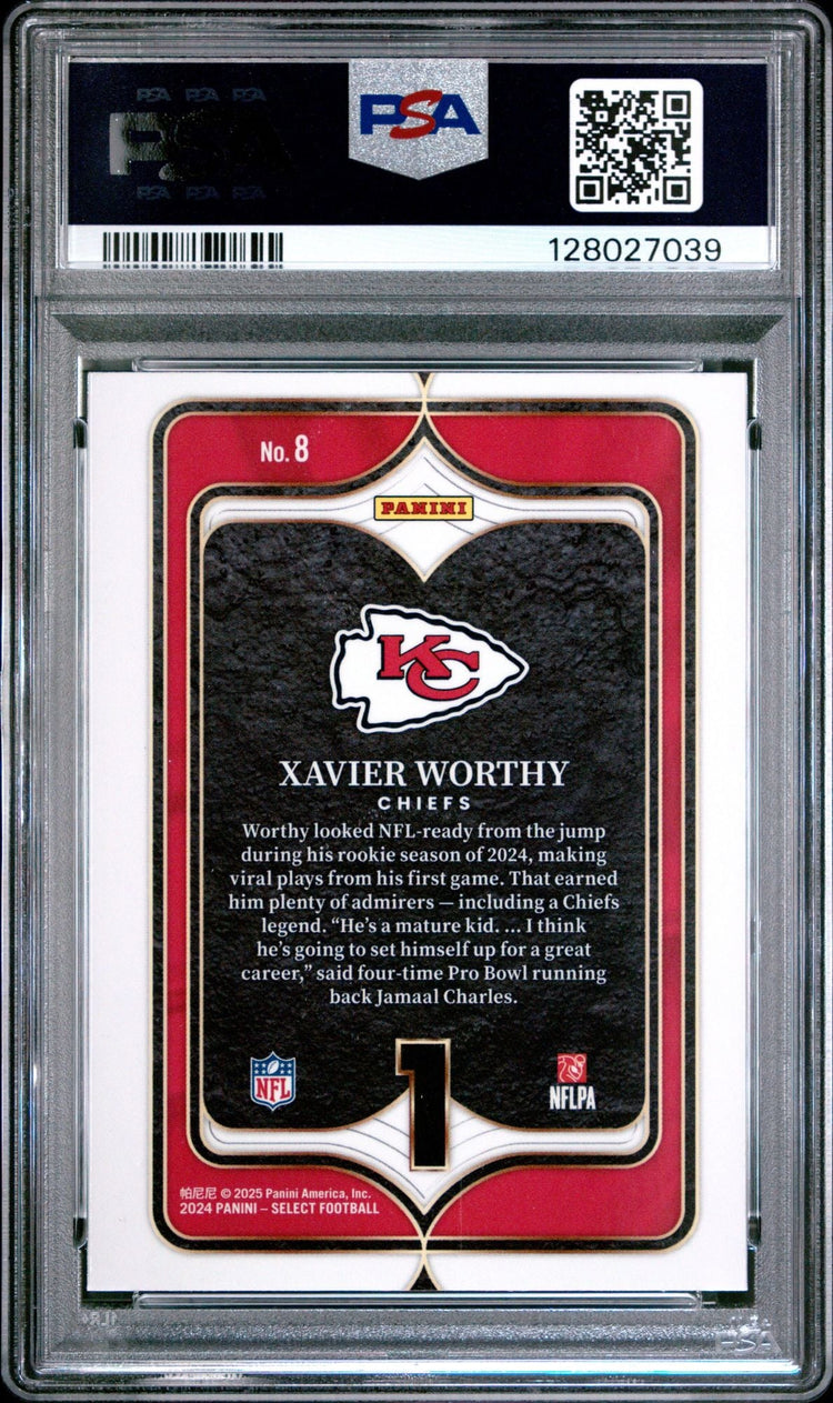 Graded 2024 Panini Select Xavier Worthy #8 Select Numbers Rookie RC Football Card PSA 10 Gem Mint