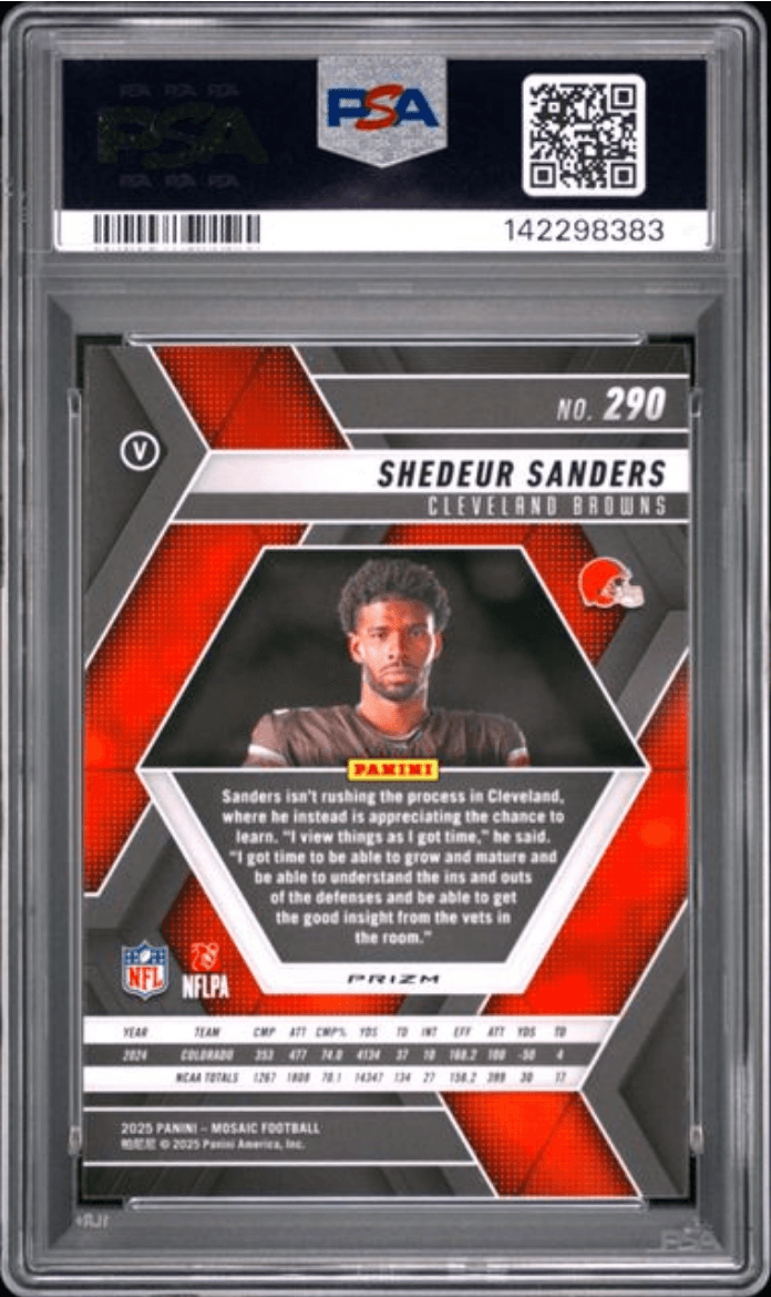 Graded 2025 Panini Mosaic Shedeur Sanders #290 Reactive Yellow Rookie RC Football Card PSA 10 Gem Mint