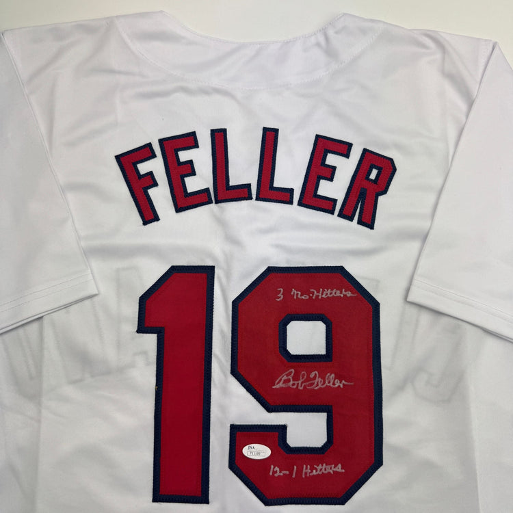 Autographed/Signed Bob Feller Cleveland White Baseball Jersey JSA COA