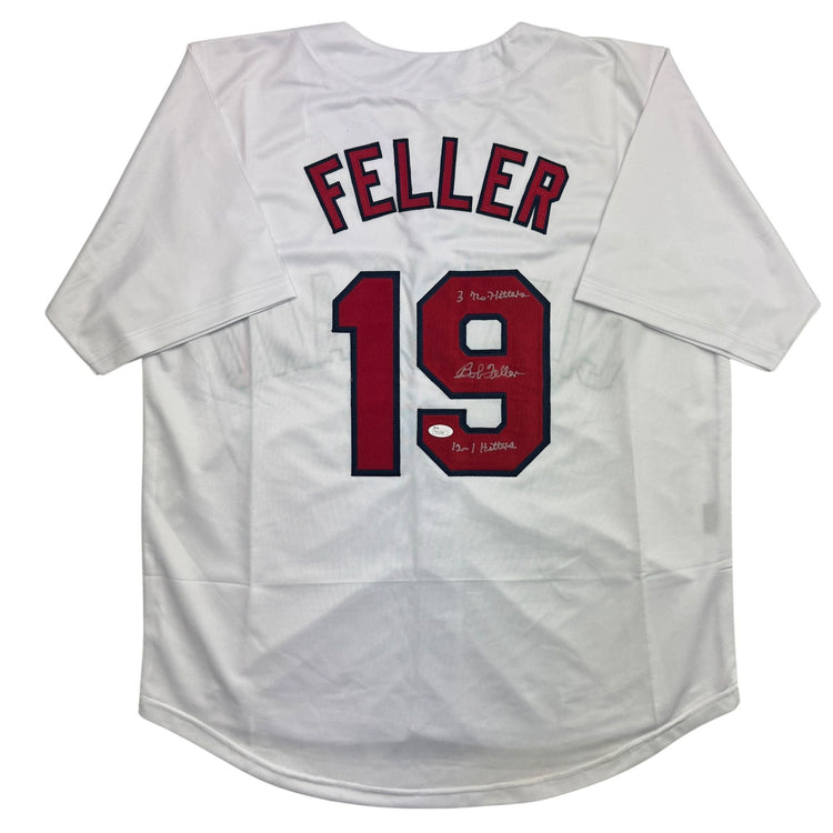 Autographed/Signed Bob Feller Cleveland White Baseball Jersey JSA COA