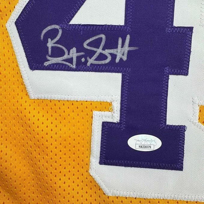 Framed Autographed/Signed Byron Scott 35x39 Los Angeles Yellow Basketball Jersey JSA COA