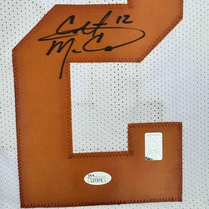 Framed Autographed/Signed Colt McCoy 35x39 Texas White College Football Jersey JSA COA
