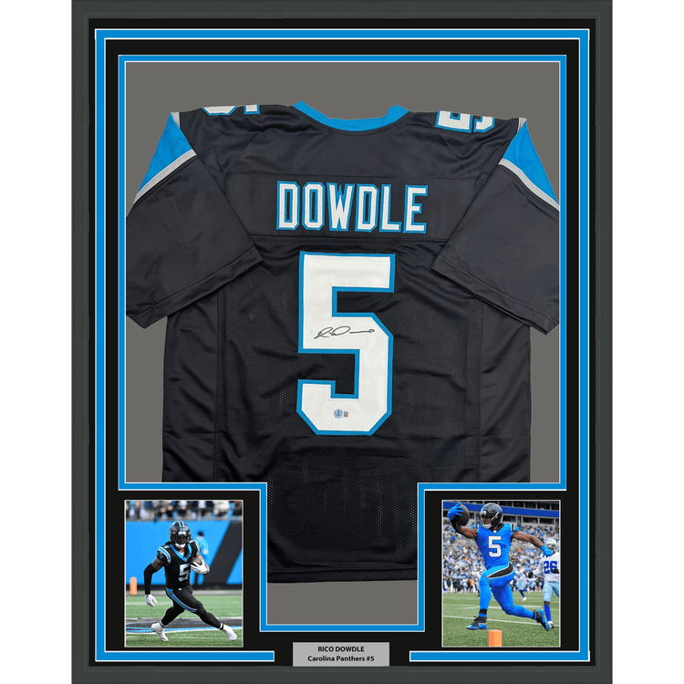 Framed Autographed/Signed 35x39 Rico Dowdle Carolina Black Football Jersey Beckett BAS COA