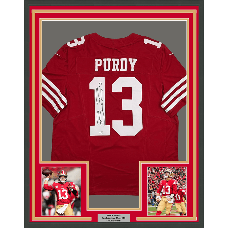 Framed Autographed/Signed Brock Purdy 35x39 San Francisco 49ers Red Authentic Football Jersey Fanatics COA