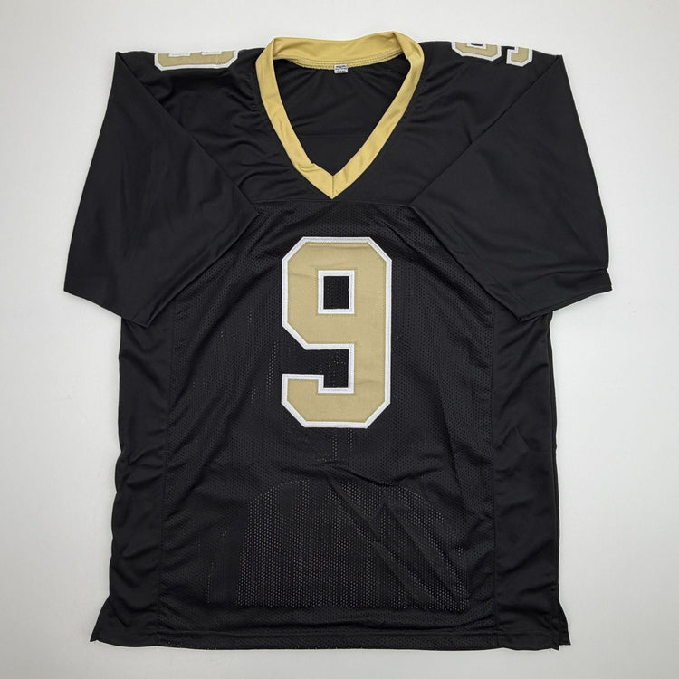 Autographed/Signed Drew Brees New Orleans Black Stat Football Jersey Beckett BAS COA