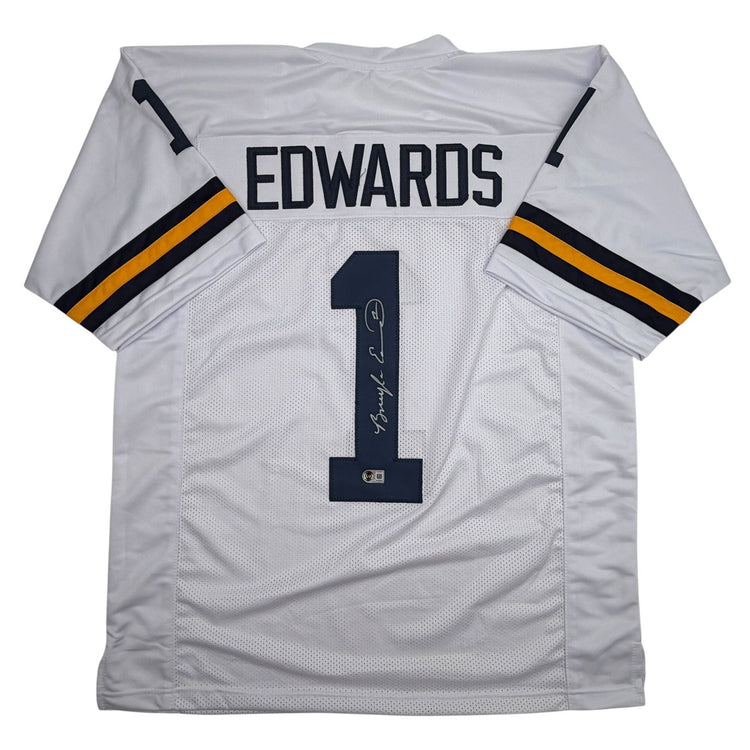 Autographed/Signed Braylon Edwards Michigan White College Football Jersey Beckett BAS COA