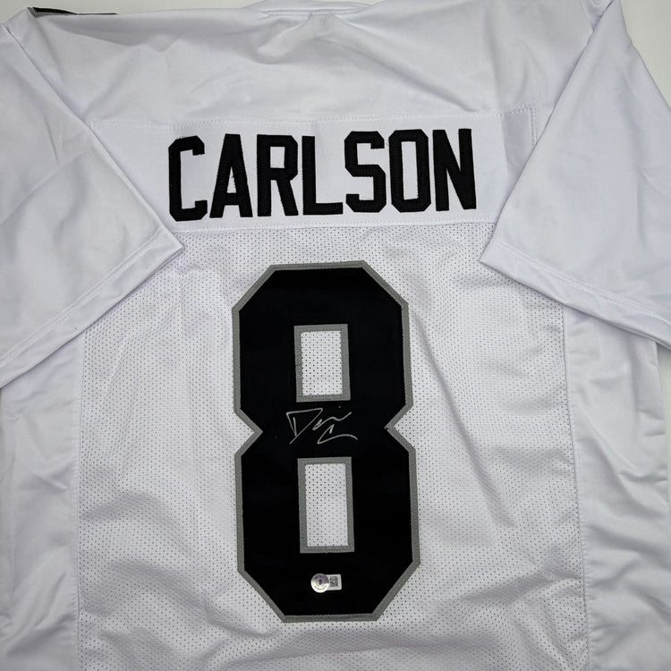 Autographed/Signed Daniel Carlson Las Vegas White Football Jersey Beckett BAS COA