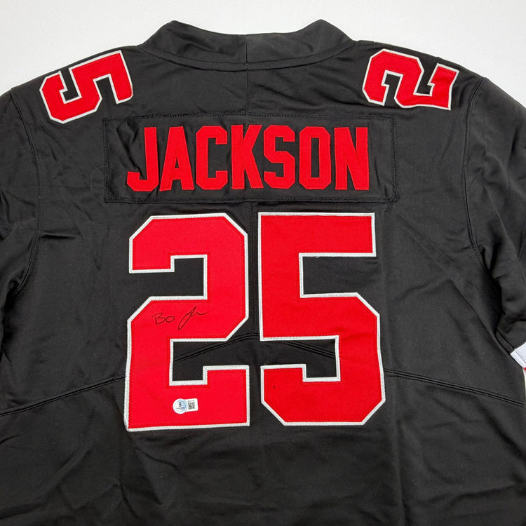 Autographed/Signed Lamar Bo Jackson Ohio State Black College Football Jersey Beckett BAS COA