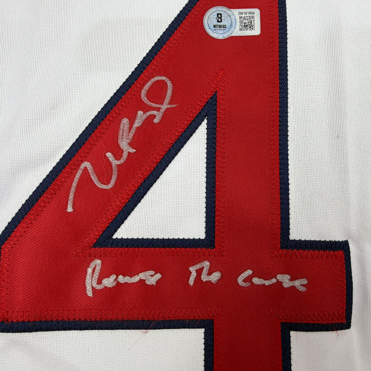 Autographed/Signed Manny Ramirez Reverse The Curse Boston White Baseball Jersey Beckett BAS COA
