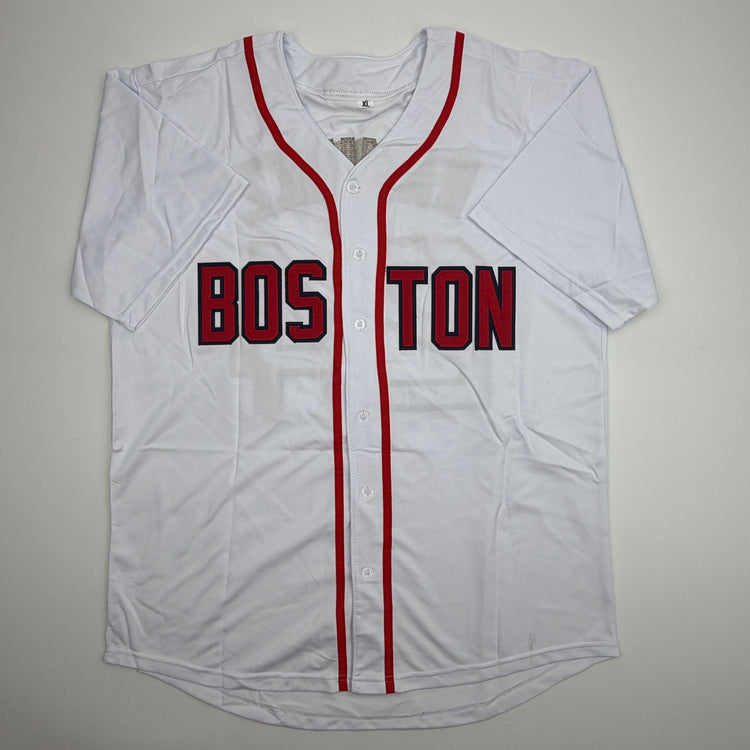 Autographed/Signed Manny Ramirez Reverse The Curse Boston White Baseball Jersey Beckett BAS COA