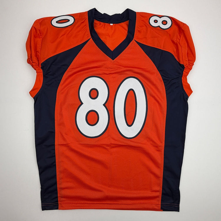Autographed/Signed Rod Smith 2x SB Champs Denver Orange Pro Cut Football Jersey Beckett BAS COA