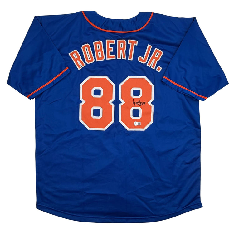 Autographed/Signed Luis Robert Jr. New York Blue Baseball Jersey Beckett BAS COA