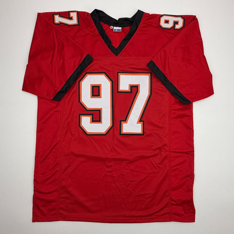 Autographed/Signed Simeon Rice Tampa Bay Red Football Jersey JSA COA
