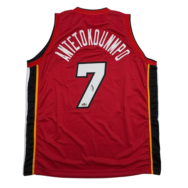 Facsimile Autographed Giannis Antetokounmpo Miami Red Reprint Laser Auto Basketball Jersey Size Men's XL