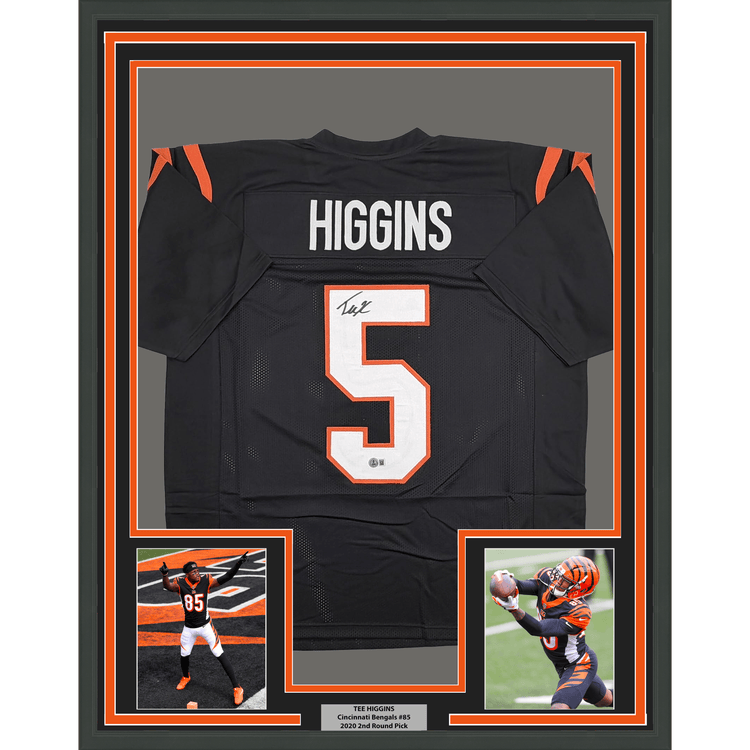 Framed Autographed/Signed Tee Higgins 35x39 Cincinnati Black Football Jersey Beckett BAS COA