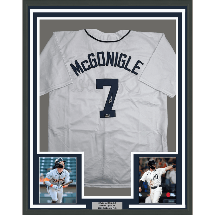 Framed Facsimile Autographed Kevin McGonigle 35x39 Detroit White Reprint Laser Auto Baseball Jersey Size Men's XL