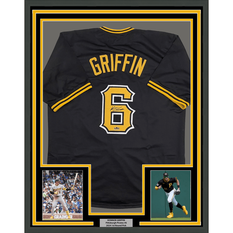 Framed Facsimile Autographed Konnor Griffin 35x39 Pittsburgh Black Reprint Laser Auto Baseball Jersey Size Men's XL