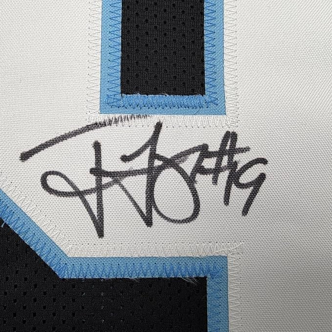 Framed Autographed/Signed Ted Ginn Jr. 35x39 Carolina Black Football Jersey JSA COA