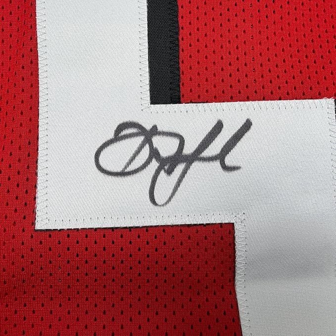 Framed Autographed/Signed Drake London 35x39 Atlanta Red Football Jersey Beckett BAS COA