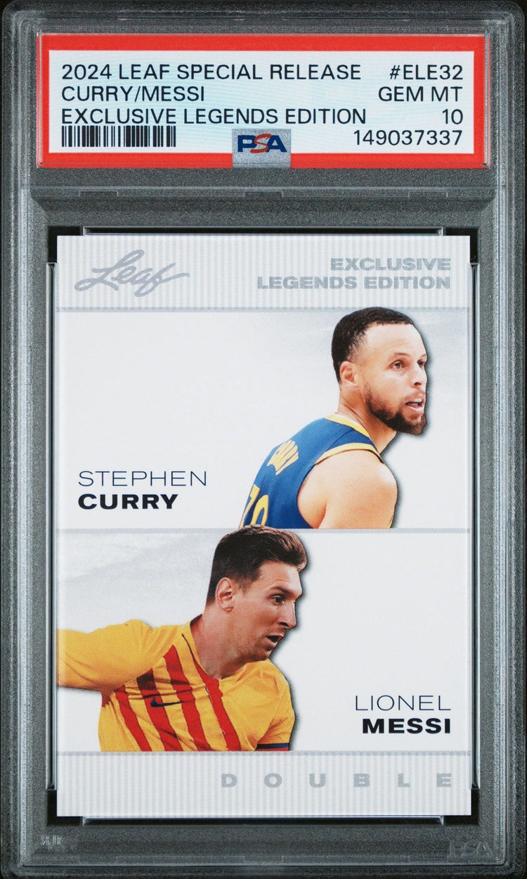 Graded 2024 Leaf Special Release Lionel Messi Stephen Curry #ELE32 Exclusive Legends Edition Soccer Card PSA 10 Gem Mint