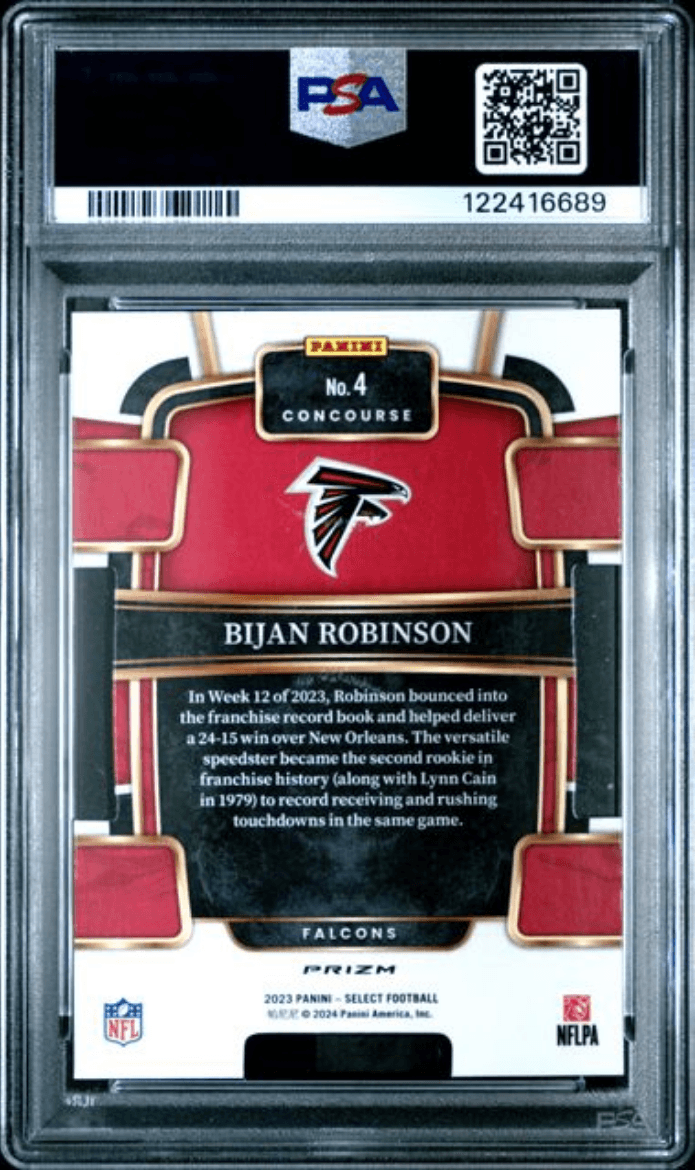 Graded 2023 Panini Select Bijan Robinson #4 Die Cut Silver Prizm Rookie RC Football Card PSA 10 Gem Mint
