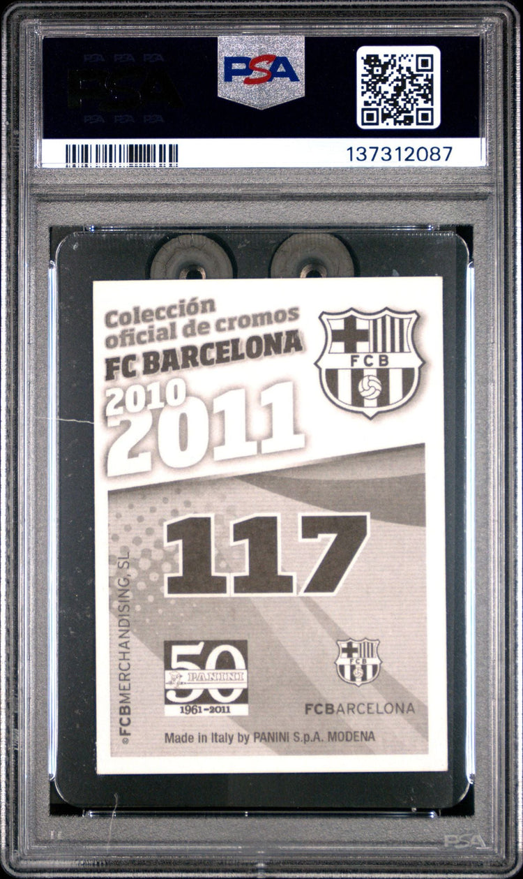 Graded 2010 Panini Lionel Messi #117 FC Barcelona Stickers Soccer Card PSA 7 Near Mint