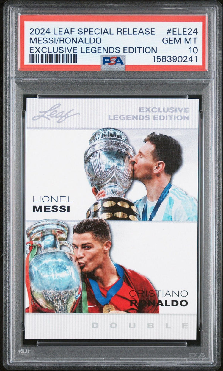 Graded 2024 Leaf Special Release Lionel Messi Cristiano Ronaldo #ELE24 Exclusive Legends Edition Soccer Card PSA 10 Gem Mint