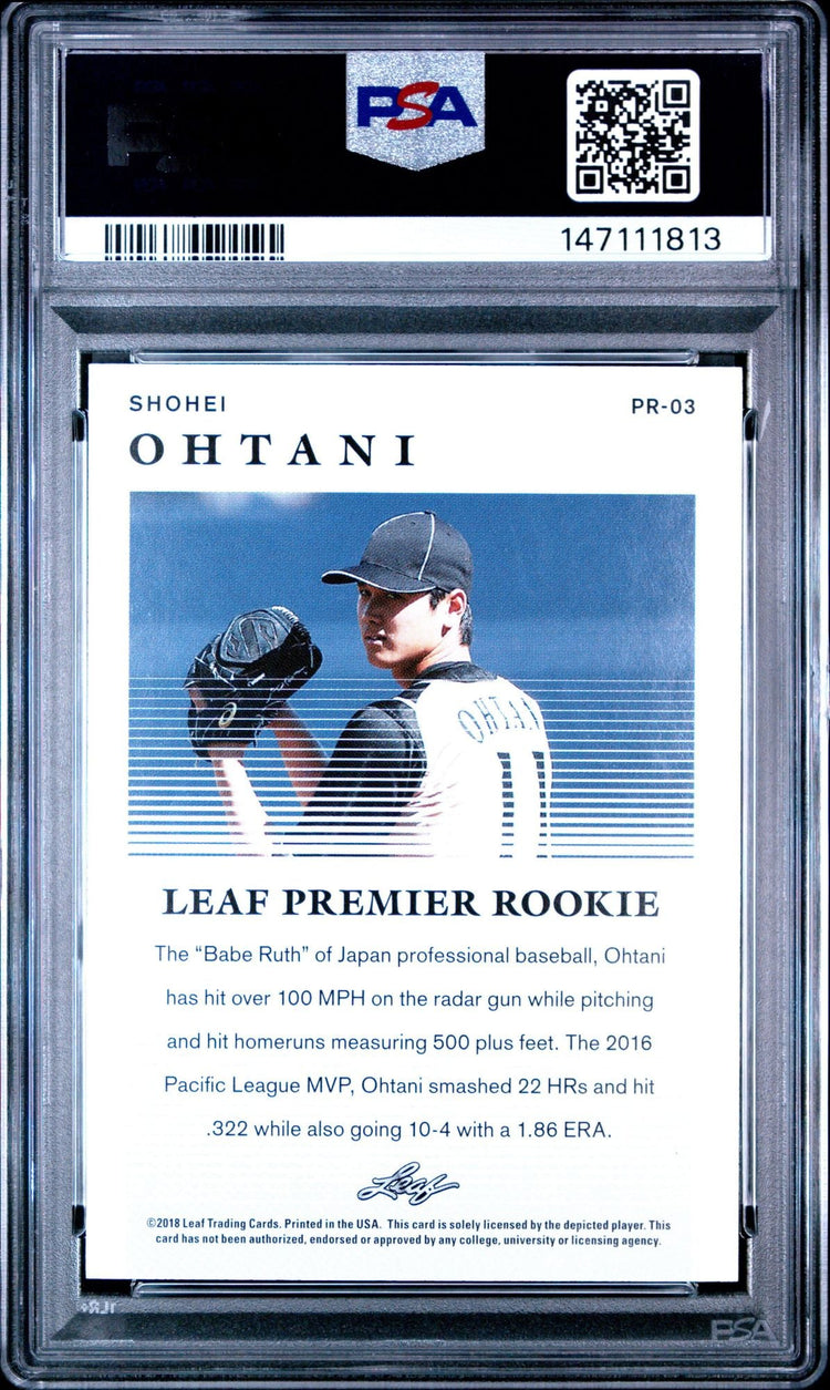 Graded 2018 Leaf Shohei Ohtani #PR-03 Premier Rookies Rookie RC Baseball Card PSA 10 Gem Mint