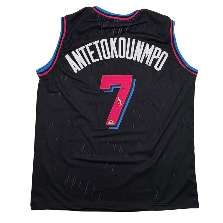 Facsimile Autographed Giannis Antetokounmpo Miami Black Vice Reprint Laser Auto Basketball Jersey Size Men's XL