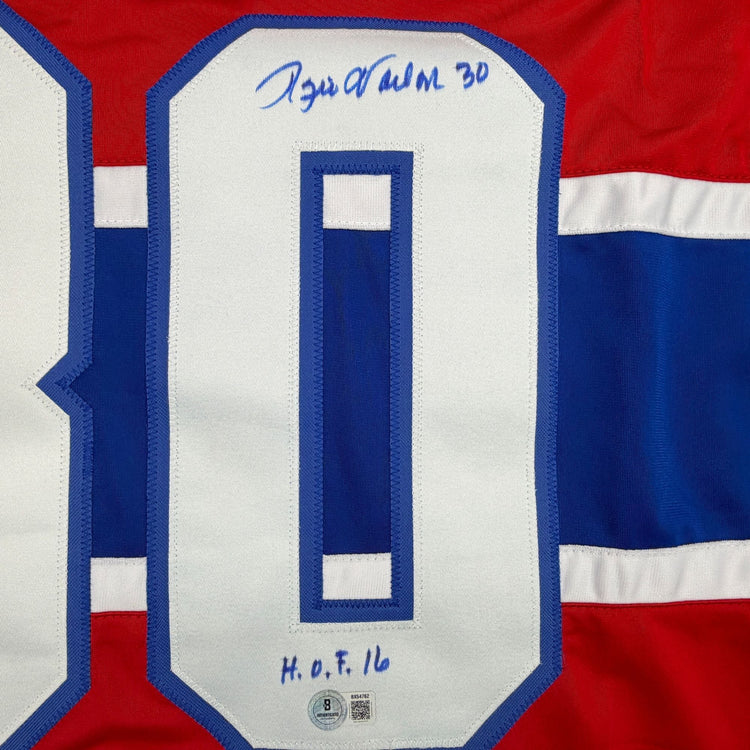 Autographed/Signed Rogie Vachon Montreal Red Hockey Jersey Beckett BAS COA