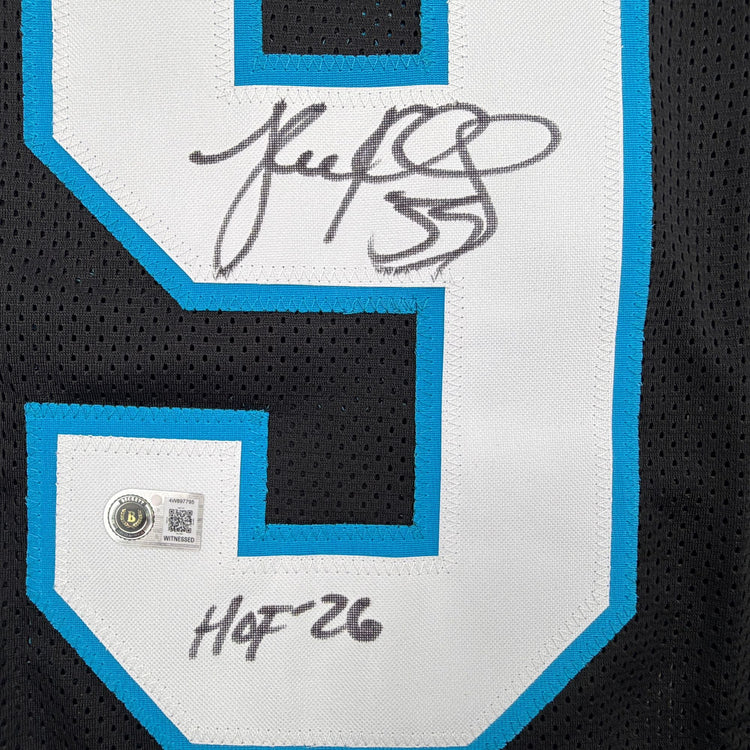 Autographed/Signed Luke Kuechly HOF 26 Carolina Black Football Jersey Beckett BAS COA