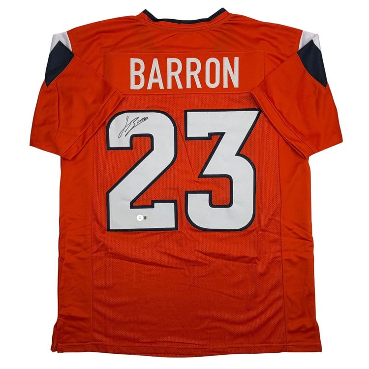 Autographed/Signed Jahdae Barron Denver Orange Football Jersey Beckett BAS COA